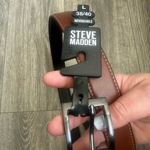 Steve Madden Reversible Brown Leather Belt with Silver Buckle